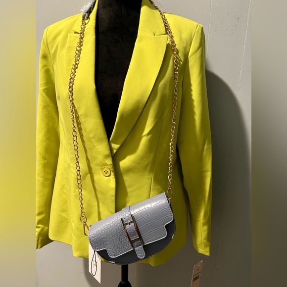 💋 Halston 💙🩶 Blue Grey Leather Textured Crossbody ✨ - Picture 2 of 8